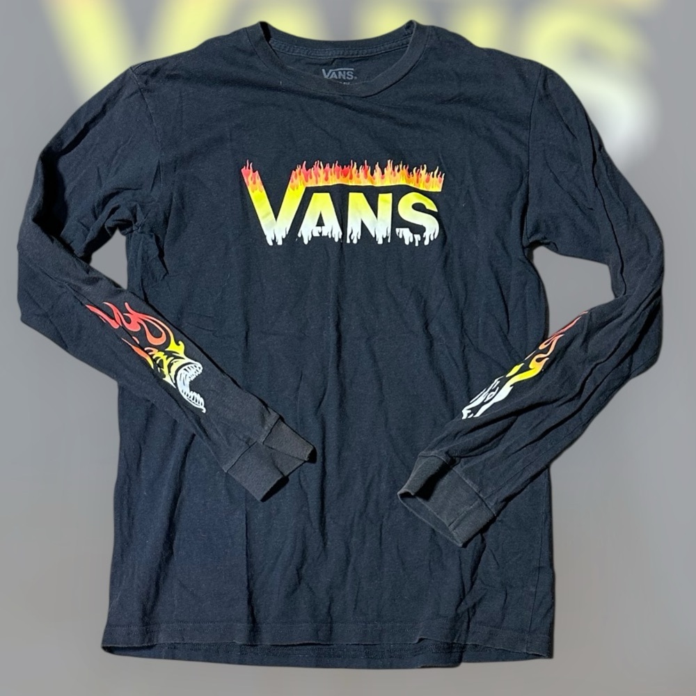 Boy’s Vans Black Long Sleeve Tee with Flame‎ Graphics